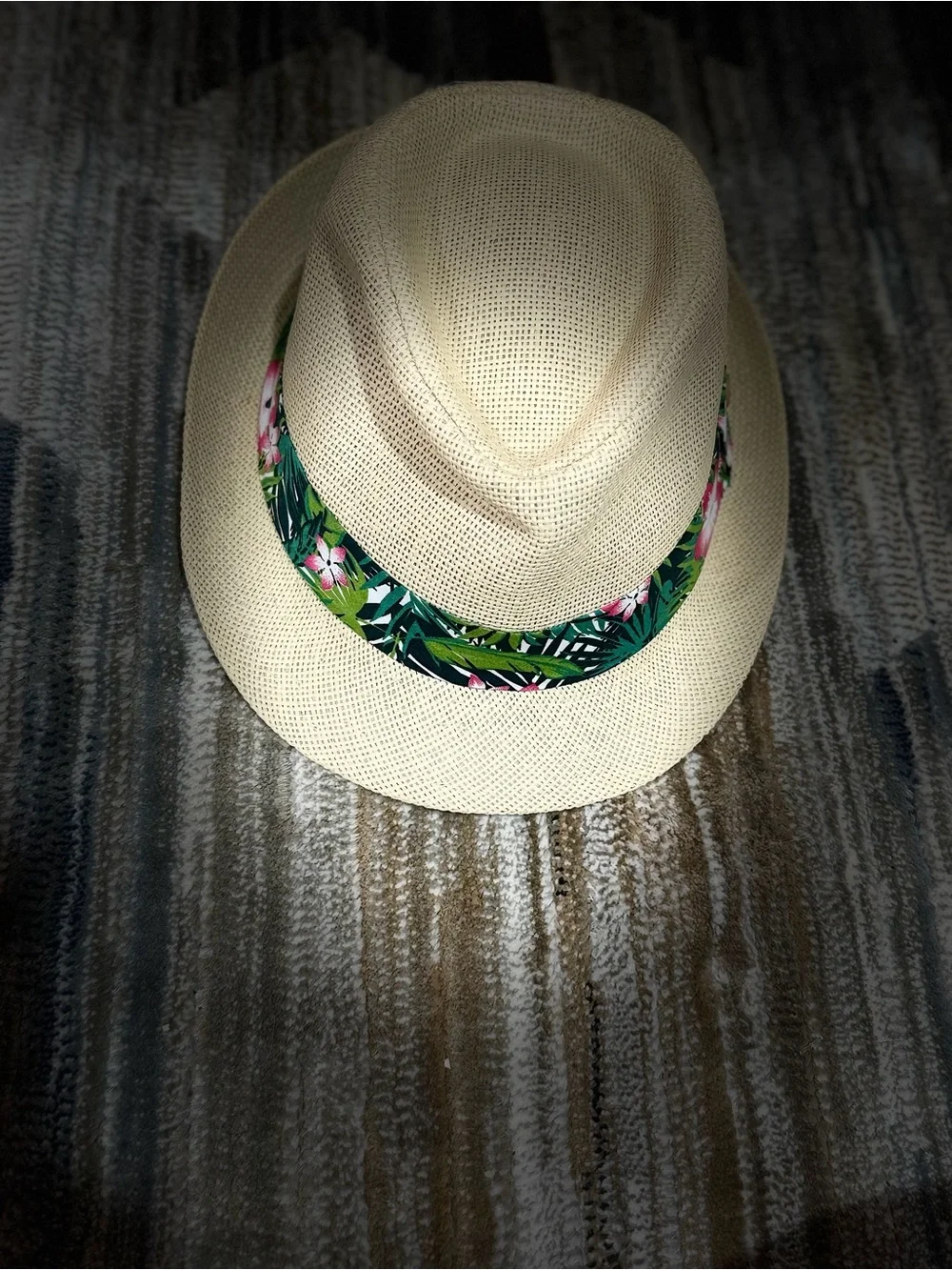 Cream Straw Fedora with Tropical Floral Band